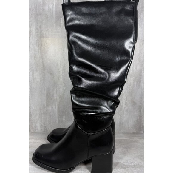 Women's Black knee-High Slouchy Block Heel Side-Zip Boots Shoe Size‎ 11-NEW - Picture 3 of 8